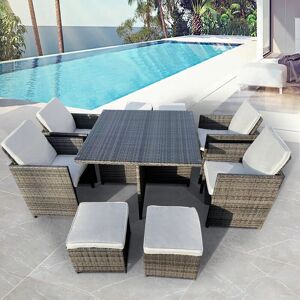 FURNITURE ONE 8 Seater Rattan Dining Table and Chair Cube Set w Cover FURNITURE ONE 8 Seater Rattan Dining Table and Chair Cube Set w Cover