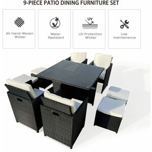 Furniture One - 8 Seater Rattan Dining Table and Chair Cube Set w Cover - Black Furniture One - 8 Seater Rattan Dining Table and Chair Cube Set w Cover - Black