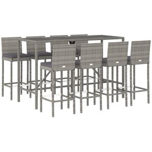 9 Piece Garden Bar Set with Cushions Grey Poly Rattan Vidaxl 9 Piece Garden Bar Set with Cushions Grey Poly Rattan Vidaxl