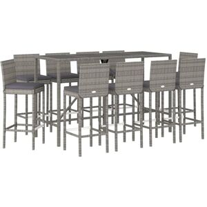 11 Piece Garden Bar Set with Cushions Grey Poly Rattan Vidaxl 11 Piece Garden Bar Set with Cushions Grey Poly Rattan Vidaxl