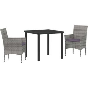 Garden Dining Set with Cushion 3 pcs Grey Poly rattan Vidaxl Garden Dining Set with Cushion 3 pcs Grey Poly rattan Vidaxl