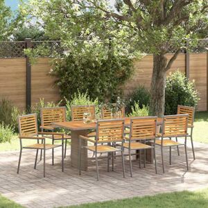 Vidaxl - Garden Dining Set 9 pcs Grey 190 x 80 x 75 cm Poly Rattan Vidaxl - Garden Dining Set 9 pcs Grey 190 x 80 x 75 cm Poly Rattan
