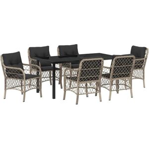 Vidaxl - Garden Dining Set with Cushion 7 pcs Light grey Poly rattan Vidaxl - Garden Dining Set with Cushion 7 pcs Light grey Poly rattan