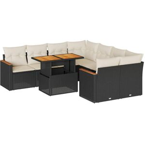 9 Piece Garden Sofa Set with Cushions Black Poly Rattan Acacia Vidaxl 9 Piece Garden Sofa Set with Cushions Black Poly Rattan Acacia Vidaxl