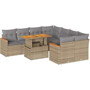 9 Piece Garden Sofa Set with Cushions Beige Poly Rattan Acacia Vidaxl 9 Piece Garden Sofa Set with Cushions Beige Poly Rattan Acacia Vidaxl