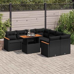 Vidaxl - 9 Piece Garden Sofa Set with Cushions Black Poly Rattan Acacia Vidaxl - 9 Piece Garden Sofa Set with Cushions Black Poly Rattan Acacia
