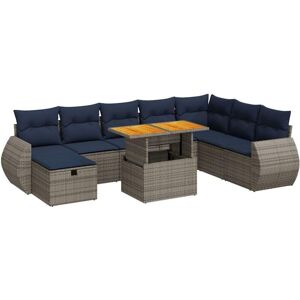 Vidaxl - 9 Piece Garden Sofa Set with Cushions Grey Poly Rattan Acacia Vidaxl - 9 Piece Garden Sofa Set with Cushions Grey Poly Rattan Acacia