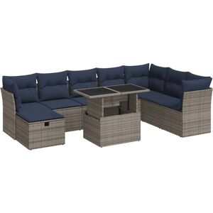 9 Piece Garden Sofa Set with Cushions Grey Poly Rattan Acacia Vidaxl 9 Piece Garden Sofa Set with Cushions Grey Poly Rattan Acacia Vidaxl