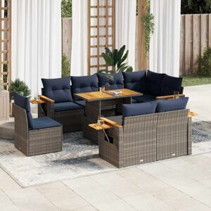 9 Piece Garden Sofa Set with Cushions Grey Poly Rattan Acacia Vidaxl 9 Piece Garden Sofa Set with Cushions Grey Poly Rattan Acacia Vidaxl