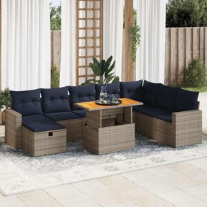 Vidaxl - 9 Piece Garden Sofa Set with Cushions Grey Poly Rattan Acacia Vidaxl - 9 Piece Garden Sofa Set with Cushions Grey Poly Rattan Acacia