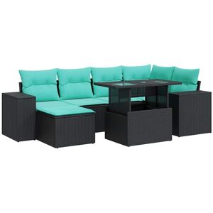 9 Piece Garden Sofa Set with Cushions Black Poly Rattan Acacia vidaXL 9 Piece Garden Sofa Set with Cushions Black Poly Rattan Acacia vidaXL