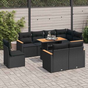 Vidaxl - 9 Piece Garden Sofa Set with Cushions Black Poly Rattan Acacia Vidaxl - 9 Piece Garden Sofa Set with Cushions Black Poly Rattan Acacia