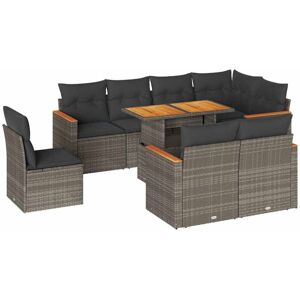 9 Piece Garden Sofa Set with Cushions Grey Poly Rattan Acacia vidaXL 9 Piece Garden Sofa Set with Cushions Grey Poly Rattan Acacia vidaXL
