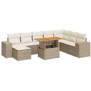 Vidaxl - 9 Piece Garden Sofa Set with Cushions Beige Poly Rattan Acacia Vidaxl - 9 Piece Garden Sofa Set with Cushions Beige Poly Rattan Acacia