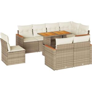 Vidaxl - 9 Piece Garden Sofa Set with Cushions Beige Poly Rattan Acacia Vidaxl - 9 Piece Garden Sofa Set with Cushions Beige Poly Rattan Acacia