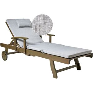 BELIANI Sun Lounger with Cushion AMANTEA PREMIUM II Acacia Wood Grey Melange BELIANI Sun Lounger with Cushion AMANTEA PREMIUM II Acacia Wood Grey Melange