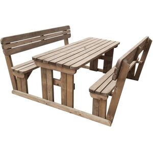 Arbor Garden Solutions - 5ft (150cm) Picnic table and bench set with backrest rustic brown finish, Alders rounded corners Arbor Garden Solutions - 5ft (150cm) Picnic table and bench set with backrest rustic brown finish, Alders rounded corners