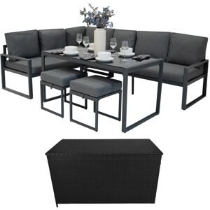 MONSTER SHOP Aluminium Corner Sofa Set With Black Rattan Storage Box - MONSTER SHOP Aluminium Corner Sofa Set With Black Rattan Storage Box -