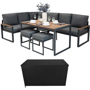 MONSTER SHOP Aluminium Corner Sofa Set With Black Rattan Storage Box - Wood MONSTER SHOP Aluminium Corner Sofa Set With Black Rattan Storage Box - Wood
