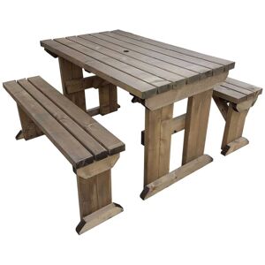 Arbor Garden Solutions - 4ft (120cm) Picnic table and bench set, rustic brown finish, Aspen square corners Arbor Garden Solutions - 4ft (120cm) Picnic table and bench set, rustic brown finish, Aspen square corners