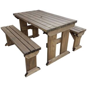 Arbor Garden Solutions - 5ft (150cm) Picnic table and bench set, rustic brown finish, Aspen square corners Arbor Garden Solutions - 5ft (150cm) Picnic table and bench set, rustic brown finish, Aspen square corners