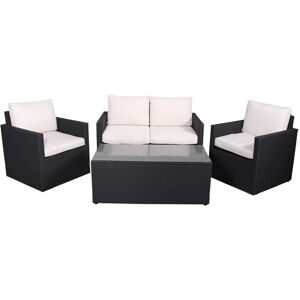 Berlin 2 Seater Sofa, 2 ArmChairs and Table - Synthetic Rattan - H75 x W124 x L70 cm - Black Berlin 2 Seater Sofa, 2 ArmChairs and Table - Synthetic Rattan - H75 x W124 x L70 cm - Black
