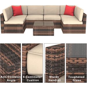 BIGZZIA Rattan Garden Furniture Set, 6 Seater Garden Furniture Set, Patio Rattan Dining Table Set Wicker Weave Corner Sofa Seat Glass Coffee Table BIGZZIA Rattan Garden Furniture Set, 6 Seater Garden Furniture Set, Patio Rattan Dining Table Set Wicker Weave Corner Sofa Seat Glass Coffee Table