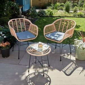 HOME SOURCE Bistro Set Natural Wicker Frame Black Steel Leg Glass Tabletop Outdoor Furniture HOME SOURCE Bistro Set Natural Wicker Frame Black Steel Leg Glass Tabletop Outdoor Furniture