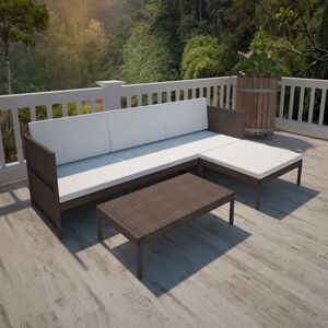 Vidaxl - 3 Piece Garden Lounge Set with Cushions Poly Rattan Brown Vidaxl - 3 Piece Garden Lounge Set with Cushions Poly Rattan Brown