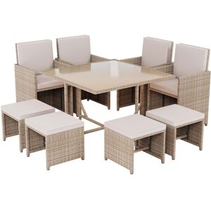 HOME DISCOUNT Cuba Rattan Garden Furniture 8 Seater Folding Dining Set Outdoor Table & Chairs, Natural HOME DISCOUNT Cuba Rattan Garden Furniture 8 Seater Folding Dining Set Outdoor Table & Chairs, Natural