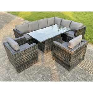 Fimous Dark Mixed Grey Outdoor Rattan Garden Furniture Sofa Set Rising Adjustable Dining Or Coffee Table 2 Chairs Patio Furniture Right Corner Fimous Dark Mixed Grey Outdoor Rattan Garden Furniture Sofa Set Rising Adjustable Dining Or Coffee Table 2 Chairs Patio Furniture Right Corner