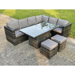 8 Seat Dark Mixed Grey Rattan Garden Furniture Corner Sofa Set Adjustable Dining Or Coffee Table Right Side - Fimous 8 Seat Dark Mixed Grey Rattan Garden Furniture Corner Sofa Set Adjustable Dining Or Coffee Table Right Side - Fimous