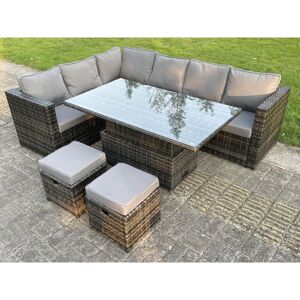 8 Seat Dark Mixed Grey Rattan Garden Furniture Corner Sofa Set Adjustable Dining Or Coffee Table Left Side - Fimous 8 Seat Dark Mixed Grey Rattan Garden Furniture Corner Sofa Set Adjustable Dining Or Coffee Table Left Side - Fimous