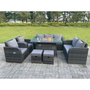 Fimous Rattan Outdoor Gas Fire Pit Set - 9 Seats Modular Fimous Rattan Outdoor Gas Fire Pit Set - 9 Seats Modular
