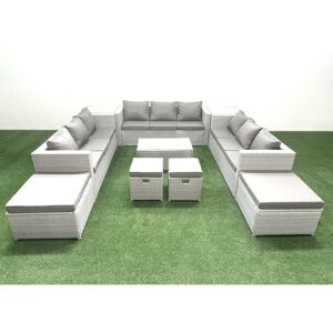 10 Pieces Rattan Garden Furniture Set Outdoor Garden Sofa Coffee Table Set with 2 Side Tables 4 Footstools Light Grey Mixed - Fimous 10 Pieces Rattan Garden Furniture Set Outdoor Garden Sofa Coffee Table Set with 2 Side Tables 4 Footstools Light Grey Mixed - Fimous