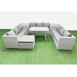Fimous 10 Seat Outdoor Patio PE Rattan Garden Furniture with Cushions 3 Seater Sofa 2 Side Tables Big Stool Light Grey Fimous 10 Seat Outdoor Patio PE Rattan Garden Furniture with Cushions 3 Seater Sofa 2 Side Tables Big Stool Light Grey