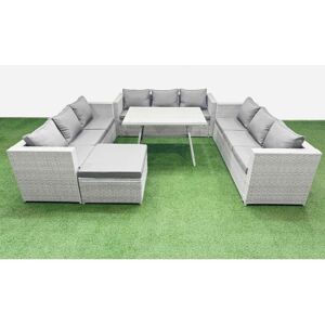 10 Seat Outdoor Patio pe Rattan Garden Furniture with Cushions 3 Seater Sofa Big Stool Light Grey - Fimous 10 Seat Outdoor Patio pe Rattan Garden Furniture with Cushions 3 Seater Sofa Big Stool Light Grey - Fimous