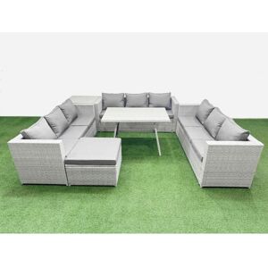 10 Seat Outdoor Patio pe Rattan Garden Furniture with Cushions 3 Seater Sofa Side Table Big Stool Light Grey - Fimous 10 Seat Outdoor Patio pe Rattan Garden Furniture with Cushions 3 Seater Sofa Side Table Big Stool Light Grey - Fimous