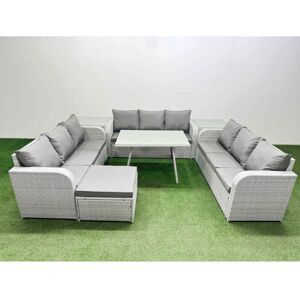 10 Seat Outdoor pe Rattan Garden Furniture with Cushions 3 Seater Sofa 2 Side Tables Big Stool Light Grey - Fimous 10 Seat Outdoor pe Rattan Garden Furniture with Cushions 3 Seater Sofa 2 Side Tables Big Stool Light Grey - Fimous