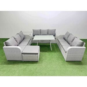 10 Seat Outdoor pe Rattan Garden Furniture with Cushions 3 Seater Sofa Side Table Big Stool Light Grey - Fimous 10 Seat Outdoor pe Rattan Garden Furniture with Cushions 3 Seater Sofa Side Table Big Stool Light Grey - Fimous