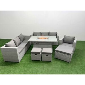 10 Seat pe Rattan Lounge Sofa Set Outdoor Garden Furniture Set with Firepit Dining Table 3 Seater Sofa 3 Stools Light Grey - Fimous 10 Seat pe Rattan Lounge Sofa Set Outdoor Garden Furniture Set with Firepit Dining Table 3 Seater Sofa 3 Stools Light Grey - Fimous