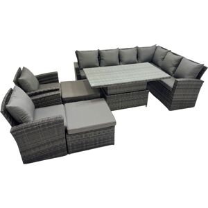Fimous 10 Seat Rattan Garden Furniture Corner Sofa Set Outdoor Adjustable Lifting Dining or Coffee Table Set with 2 Big Footstools Dark Grey Mixed Fimous 10 Seat Rattan Garden Furniture Corner Sofa Set Outdoor Adjustable Lifting Dining or Coffee Table Set with 2 Big Footstools Dark Grey Mixed