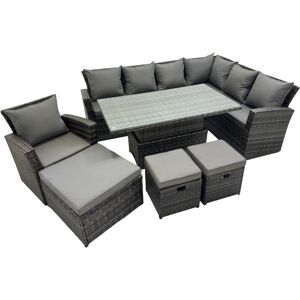 10 Seat Rattan Garden Furniture Corner Sofa Set Outdoor Adjustable Lifting Dining or Coffee Table Set with 3 Footstools Dark Grey Mixed - Fimous 10 Seat Rattan Garden Furniture Corner Sofa Set Outdoor Adjustable Lifting Dining or Coffee Table Set with 3 Footstools Dark Grey Mixed - Fimous