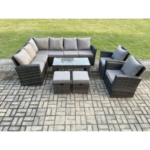 10 Seat Rattan Garden Furniture Corner Sofa Set Outdoor Patio Sofa Chair Table Set with 2 Small Footstools Dark Grey Mixed - Fimous 10 Seat Rattan Garden Furniture Corner Sofa Set Outdoor Patio Sofa Chair Table Set with 2 Small Footstools Dark Grey Mixed - Fimous