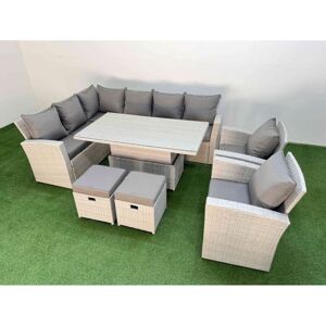 Fimous 10 Seat Rattan Outdoor Garden Furniture Corner Sofa Set Adjustable Lifting Dining or Coffee Table Set with 2 Small Footstools Light Grey Fimous 10 Seat Rattan Outdoor Garden Furniture Corner Sofa Set Adjustable Lifting Dining or Coffee Table Set with 2 Small Footstools Light Grey