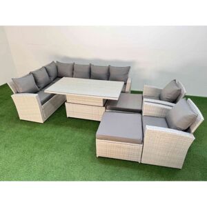 10 Seat Rattan Outdoor Garden Furniture Corner Sofa Set Adjustable Lifting Dining or Coffee Table Set with Armchair Light Grey - Fimous 10 Seat Rattan Outdoor Garden Furniture Corner Sofa Set Adjustable Lifting Dining or Coffee Table Set with Armchair Light Grey - Fimous