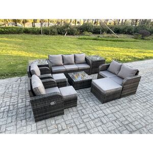 10 Seater Garden Furniture Set Rattan Outdoor Lounge Sofa Chair With Tempered Glass Table 3 Footstools 2 Side Tables Dark Grey Mixed - Fimous 10 Seater Garden Furniture Set Rattan Outdoor Lounge Sofa Chair With Tempered Glass Table 3 Footstools 2 Side Tables Dark Grey Mixed - Fimous