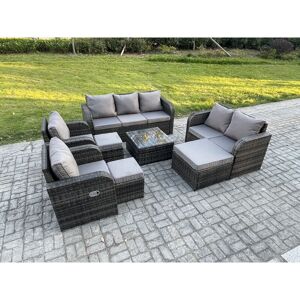 10 Seater Garden Furniture Set Rattan Outdoor Lounge Sofa Chair With Tempered Glass Table 3 Footstools Dark Grey Mixed - Fimous 10 Seater Garden Furniture Set Rattan Outdoor Lounge Sofa Chair With Tempered Glass Table 3 Footstools Dark Grey Mixed - Fimous