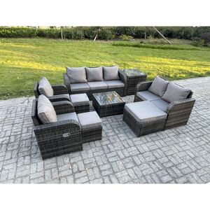 10 Seater Garden Furniture Set Rattan Outdoor Lounge Sofa Chair With Tempered Glass Table 3 Footstools Side Table Dark Grey Mixed - Fimous 10 Seater Garden Furniture Set Rattan Outdoor Lounge Sofa Chair With Tempered Glass Table 3 Footstools Side Table Dark Grey Mixed - Fimous