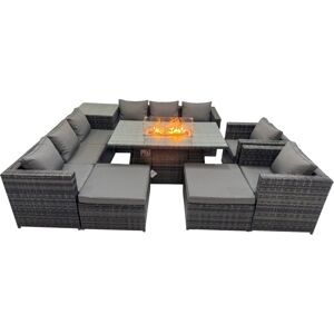 Fimous 10 Seater Garden Outdoor Rattan Furniture Set Patio Corner Sofa Gas Firepit Dining Table with Side Table 2 Big Stools Dark Grey Fimous 10 Seater Garden Outdoor Rattan Furniture Set Patio Corner Sofa Gas Firepit Dining Table with Side Table 2 Big Stools Dark Grey